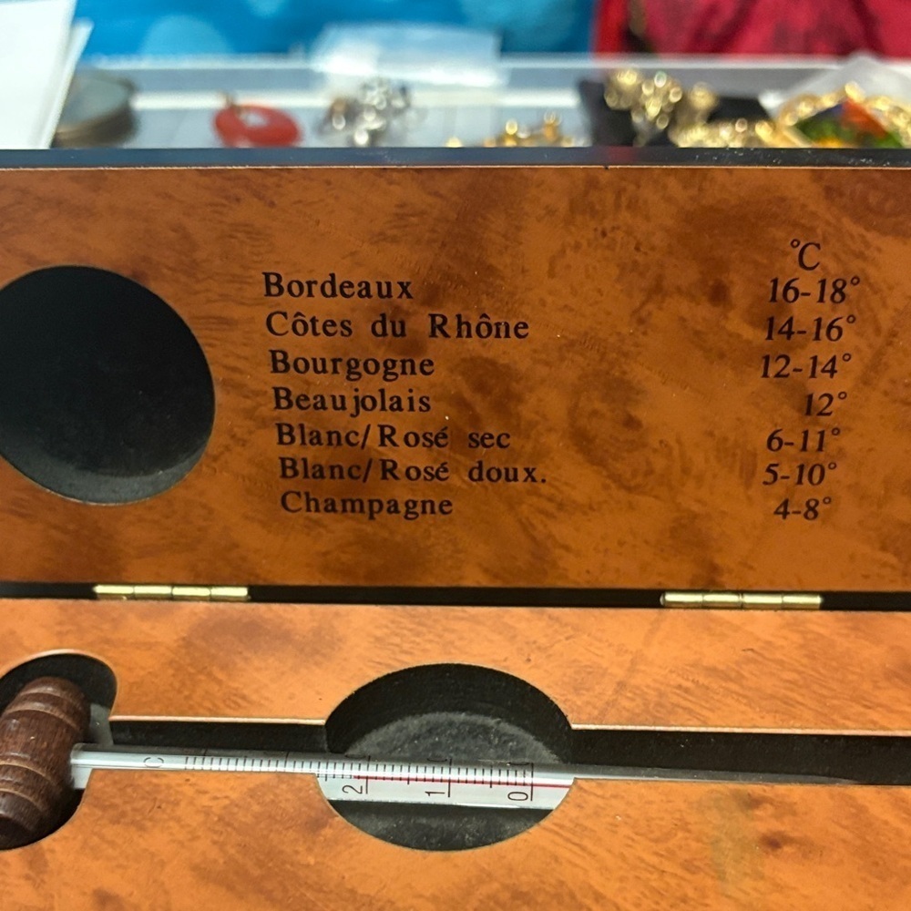 Vintage Wooden Wine Thermometer Case With Thermometer - Picture 3 of 8